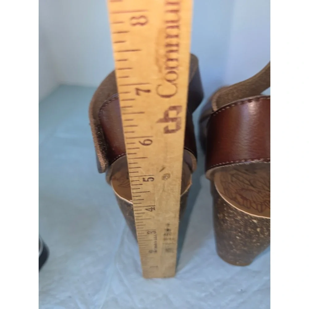 Blowfish Malibu Womens Brown Faux Leather Cork Wedge Sandals Ankle Strap Size 8